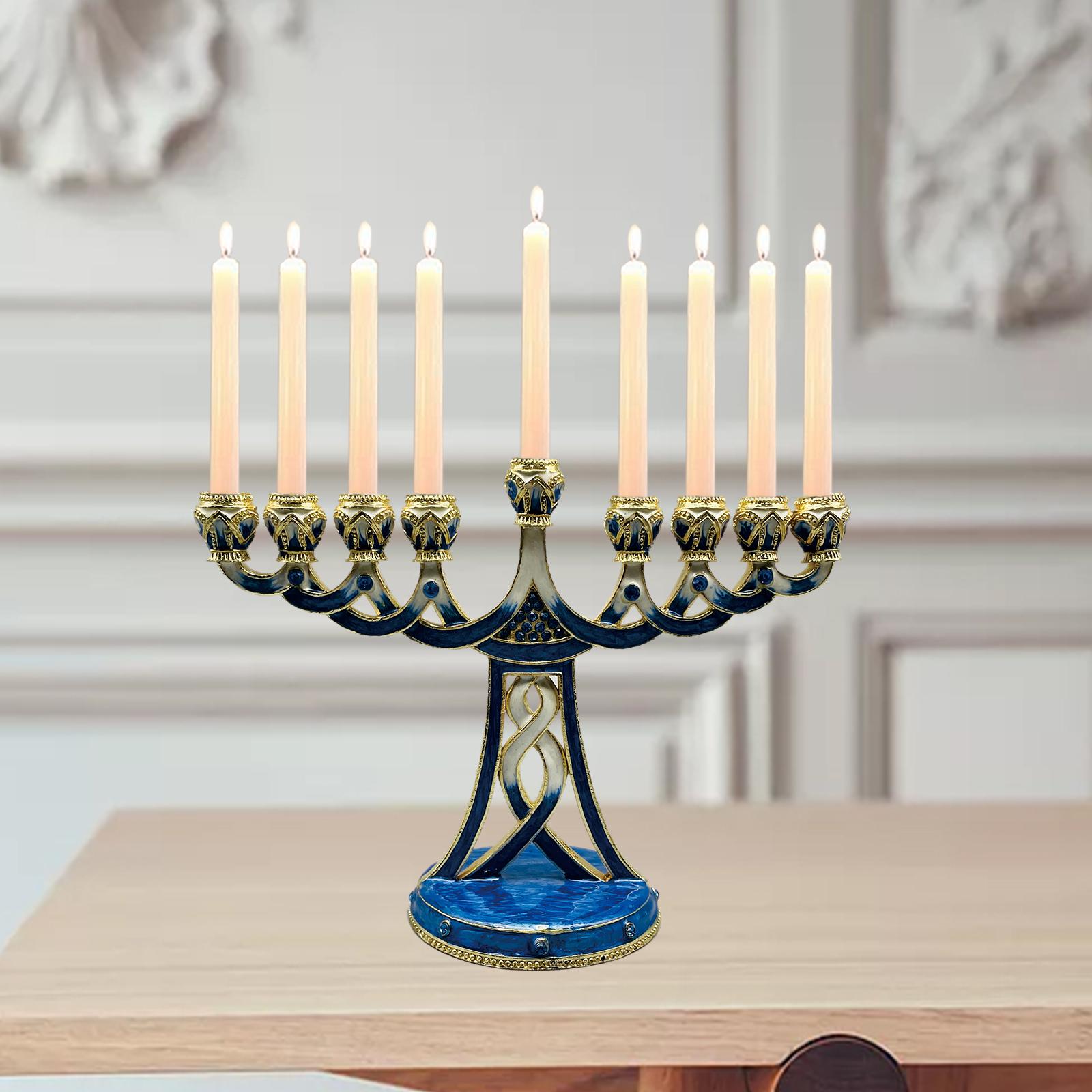 Candle Holder Decor - Emaliowany świecznik w kształcie menorah, antyczny,