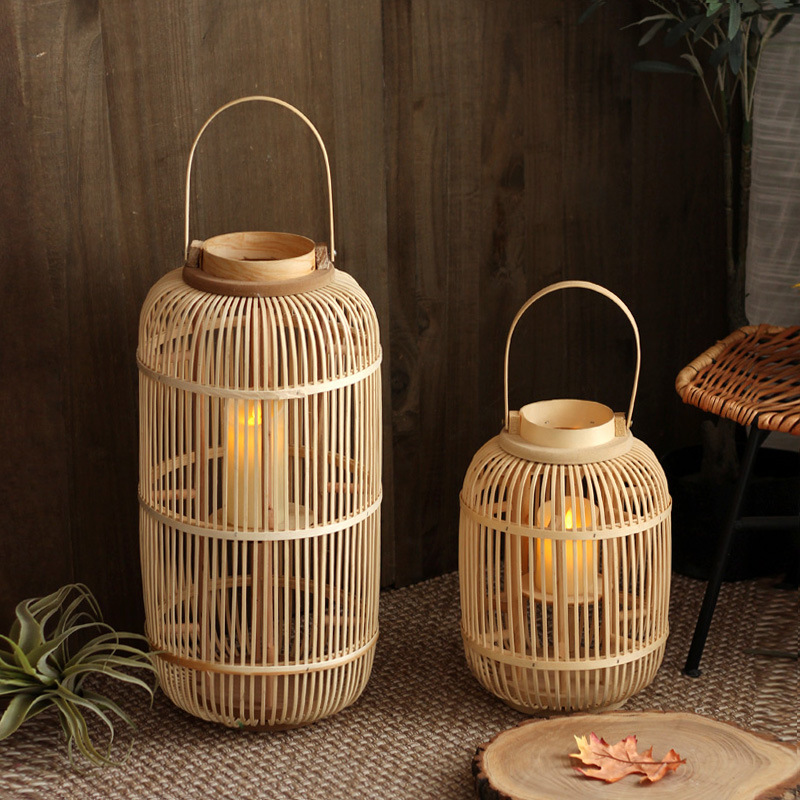Candle Holder Decor - Ręcznie robiony bambusowy lampion, podłogowy świecznik,